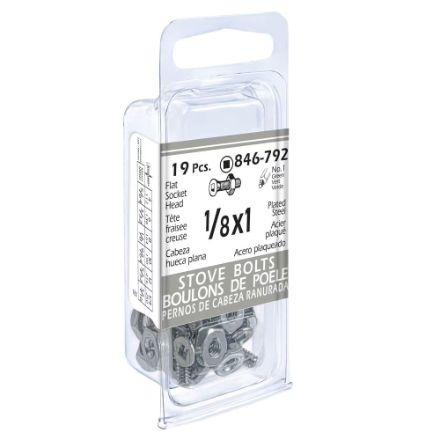 H Paulin 1/8 x 1-inch Flat Head Square Drive Stove Bolt with Nut - Zinc Plated- 19 pcs