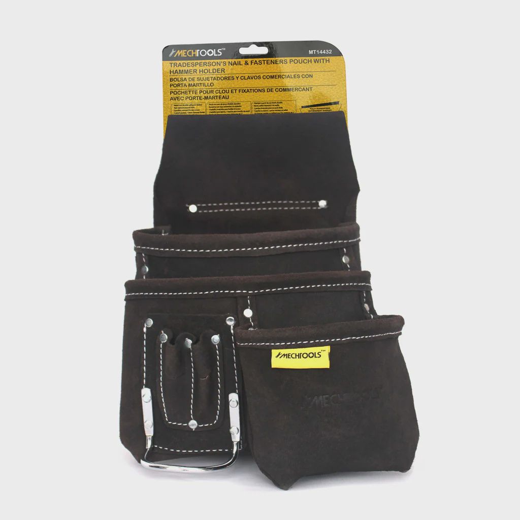 Nail &amp; Fasteners Pouch with Hammer Holder – Heavy-Duty Leather Tool Pouch