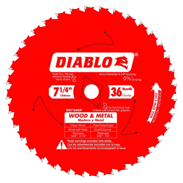 D0736GPA 7-1/4 in. x 36 Tooth Wood &amp; Metal Carbide Saw Blade