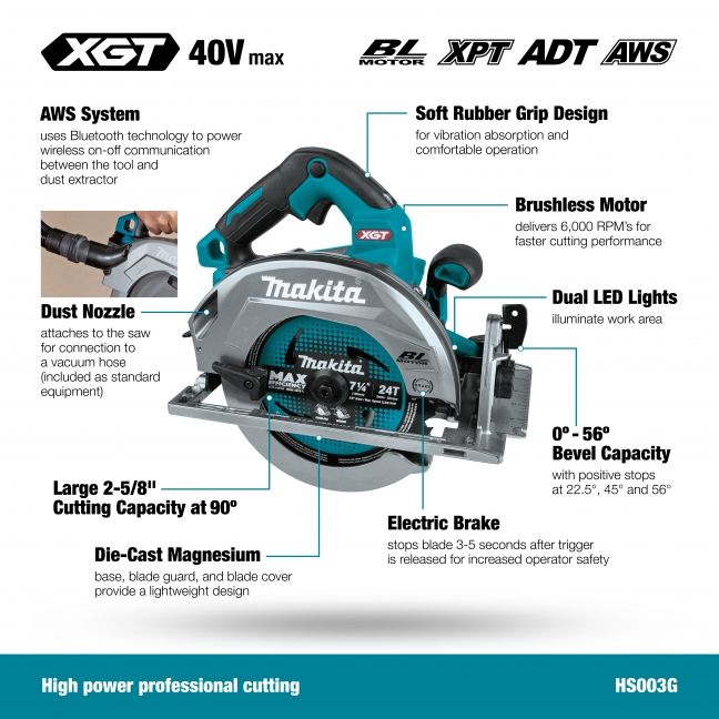 HS003GM103 40V Max XGT Brushless AWS 7-1/4" Circular Saw 4.0Ah x1 Kit