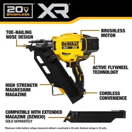 DCN930P1 20V MAX Brushless Cordless 30 Paper FRAMING NAILER  Kit