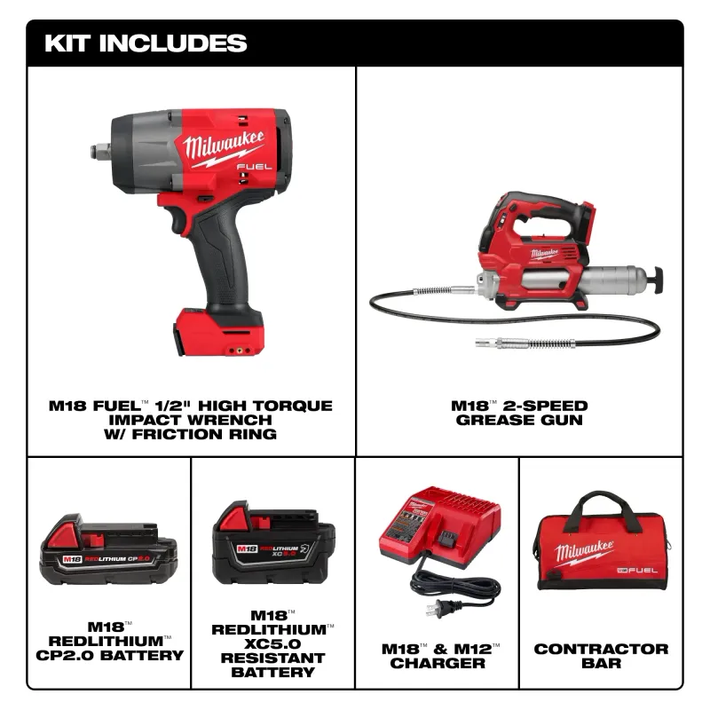 2967-22GG 1/2" High Torque Impact Wrench w/ Friction Ring &amp; Grease Gun kit