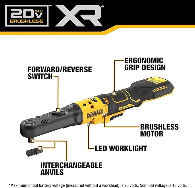 DCF510B 20V MAX  XR BRUSHLESS CORDLESS 3/8" &amp; 1/2" SEALED HEAD RATCHET (TOOL ONLY)