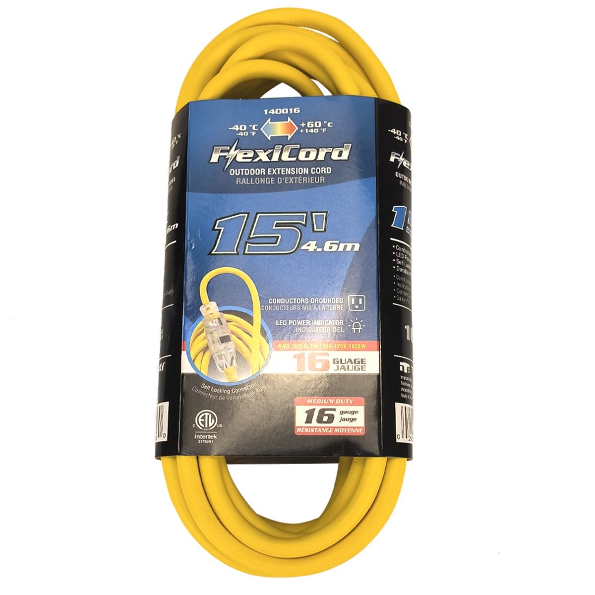Extension Cord Outdoor SJTW 16/3 Lighted Single Tap 15ft Yellow