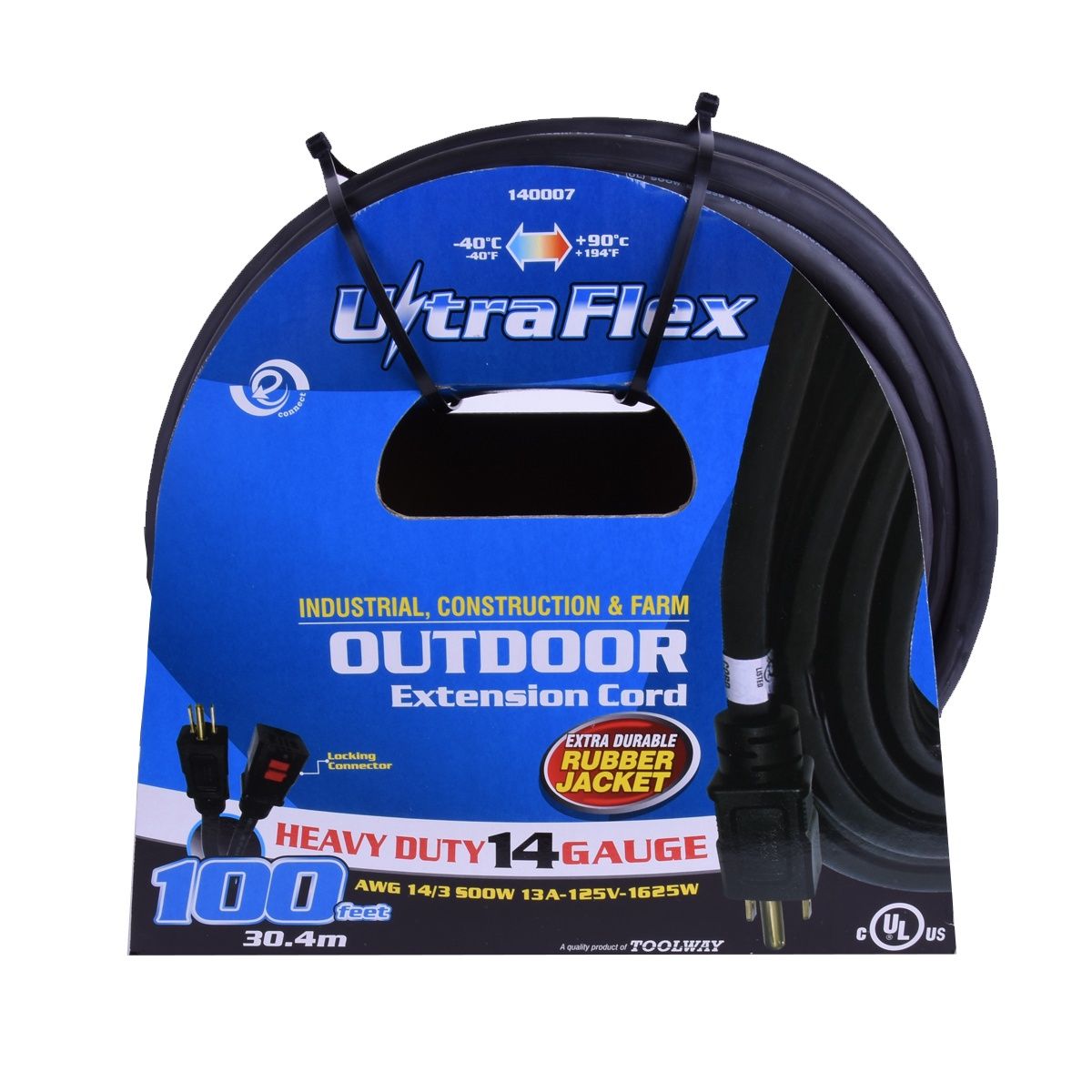 Extension Cord Outdoor SEOOW 14/3 Single Tap Black Rubber 100ft