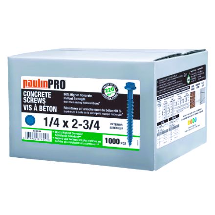 1/4" x 2-3/4" PaulinPRO Hex Hd Hex DR Concrete Scr STL Blue Epoxy 1000 Pcs