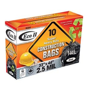 10PK Construction Garbage Bags 33x44in 2.5mil Black