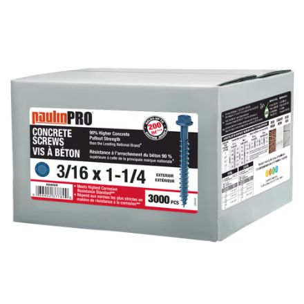 3/16" x 1-1/4" PaulinPRO Hex Hd Hex DR Concrete Scr STL Blue Epoxy 3000 Pcs