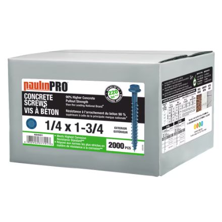 1/4" x 1-3/4" PaulinPRO Hex Hd Hex DR Concrete Scr STL Blue Epoxy 2000 Pcs