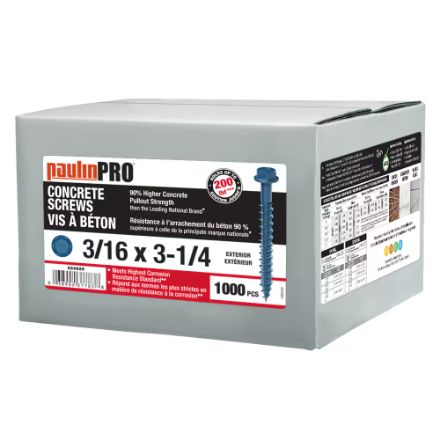 3/16" x 3-1/4" PaulinPRO Hex Hd Hex DR Concrete Scr STL Blue Epoxy 1000 Pcs