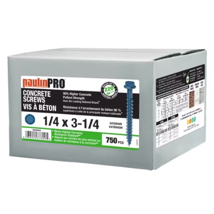 1/4" x 3-1/4" PaulinPRO Hex Hd Hex DR Concrete Scr STL Blue Epoxy 750 Pcs