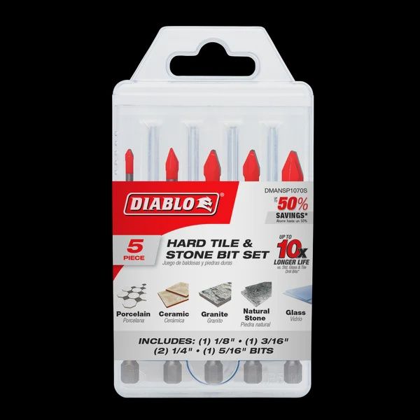 Hard Tile &amp; Stone Carbide Tipped Drill Bit Set (5-pc)
