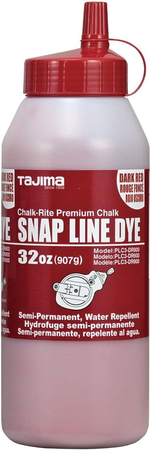 TAJIMA Marking Chalk - Dark Red 32 oz (907g) Semi Permanent Snap-Line Dye with Durable Bottle &amp; Easy-Fill Nozzle - PLC3-DR900