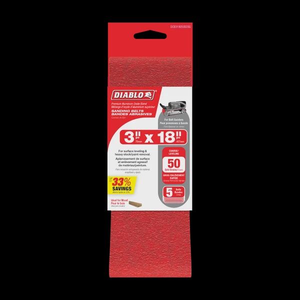 Diablo 3-inch x 18-inch Coarse Finish 50 Grit Sand Paper Belt for Wood/Metal/Plastic Sanding (5 Pack)