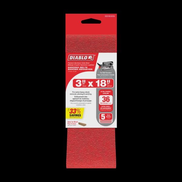 Diablo 3-inch x 18-inch Ultra Coarse Finish 36 Grit Sand Paper Belt for Wood/Metal/Plastic Sanding (5 Pack)
