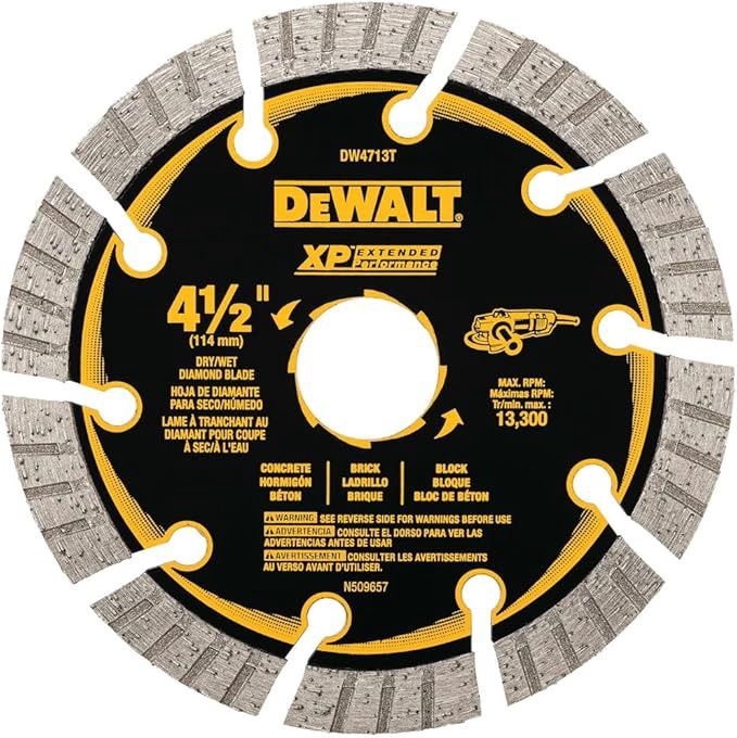 Dewalt DW4713 Industrial 4-1/2-Inch Dry Cutting Segmented Diamond Saw Blade with 5/8-Inch or 7/8-Inch Arbor