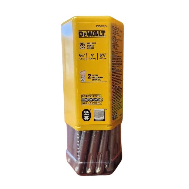 DeWalt DW5403B25 3/16″x 4-1/2″x 6-1/2″ ROCK CARBIDE SDS-Plus Hammer Bit 25-Pack
