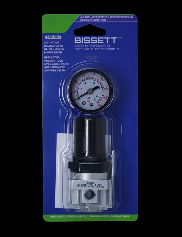 1/4″ NPT Air Regulator W/ Gauge – Mini W/ Mount 39CFM