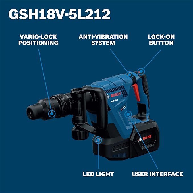 BOSCH GSH18V-5L212 PROFACTOR 18V SDS-max Demolition Hammer with L-Boxx-2 and (2) 12 Ah PROFACTOR Batteries