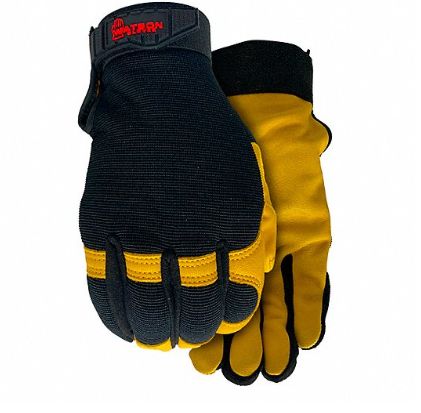 MECHANIC GLOVES, FULL FINGER, SIZE XL, TAN/BLACK, GOATSKIN/NYLON