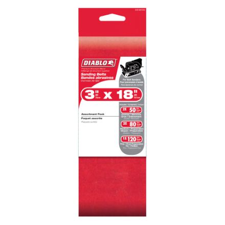 Diablo 3 Inch x 18 Inch Coarse-Fine Finish 50-120 Grit Sand Paper Belt Kit/Set for Wood/Metal/Plastic Sanding (5 Pieces)