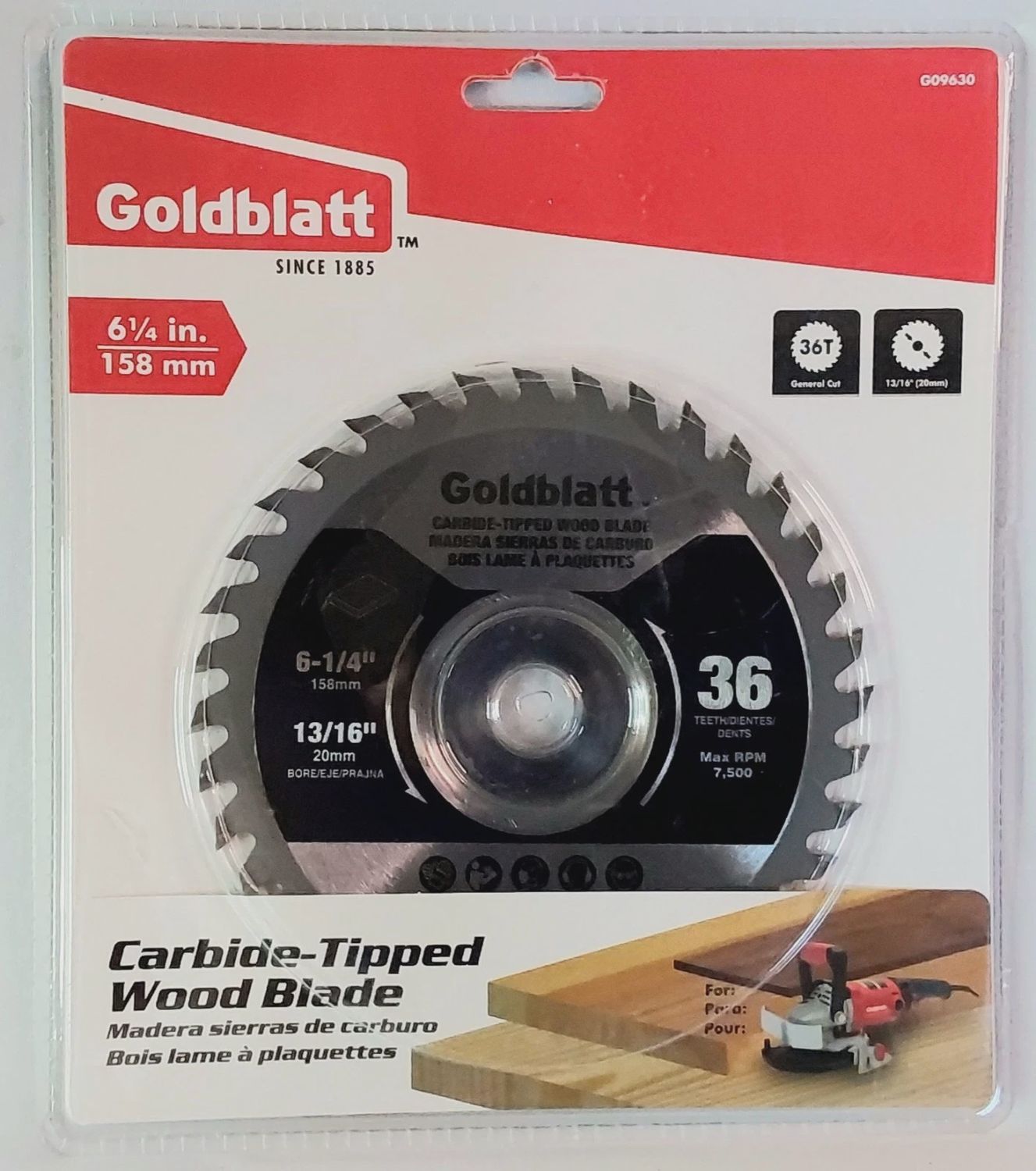 Goldblatt 6 1/4 In. Carbide Tipped 36 Teeth Wood Blade NEW Sealed