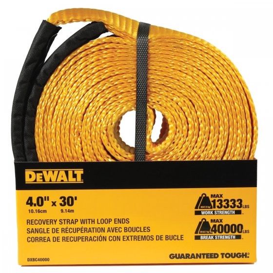 DEWALT 4in x 30ft Heavy Duty Looped End Recovery Strap 40000lb Break Strength