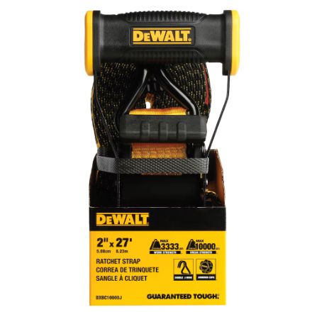 DEWALT 2in x 27ft Heavy-Duty Ratchet Tie-Down Strap 10000lb Break Strength