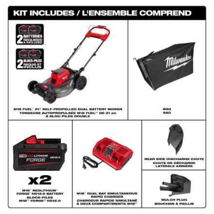 Milwaukee Tool M18 FUEL 18V Brushless Cordless 21-inch Walk Behind Self-Propelled Lawn Mower W/(2) 12.0 Ah Battery