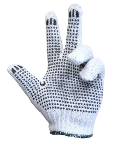 Toolsway 1dz. Knitted Poly/Cotton Gloves Unbleached With Black PVC Dots (L)