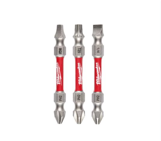 Milwaukee 3PC SHOCKWAVE Drill Bit  Impact Duty PH2/SQ2/T25 Double Ended Bits