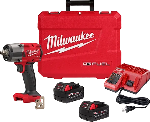 Milwaukee Tool M18 FUEL 18V Li-Ion 1/2 in Mid-Torque Impact Wrench w/ Friction Ring Kit w/ Resistant Batteries