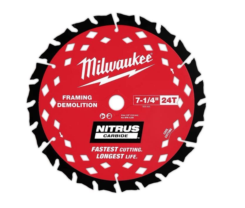 Milwaukee 48-41-0750 7-1/4” 24T NITRUS Carbide Framing &amp; Demolition Circular Saw Blade