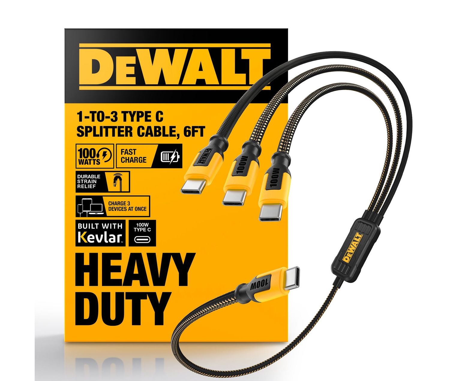 DEWALT 100W Smart USB-C to USB-C Splitter 6ft