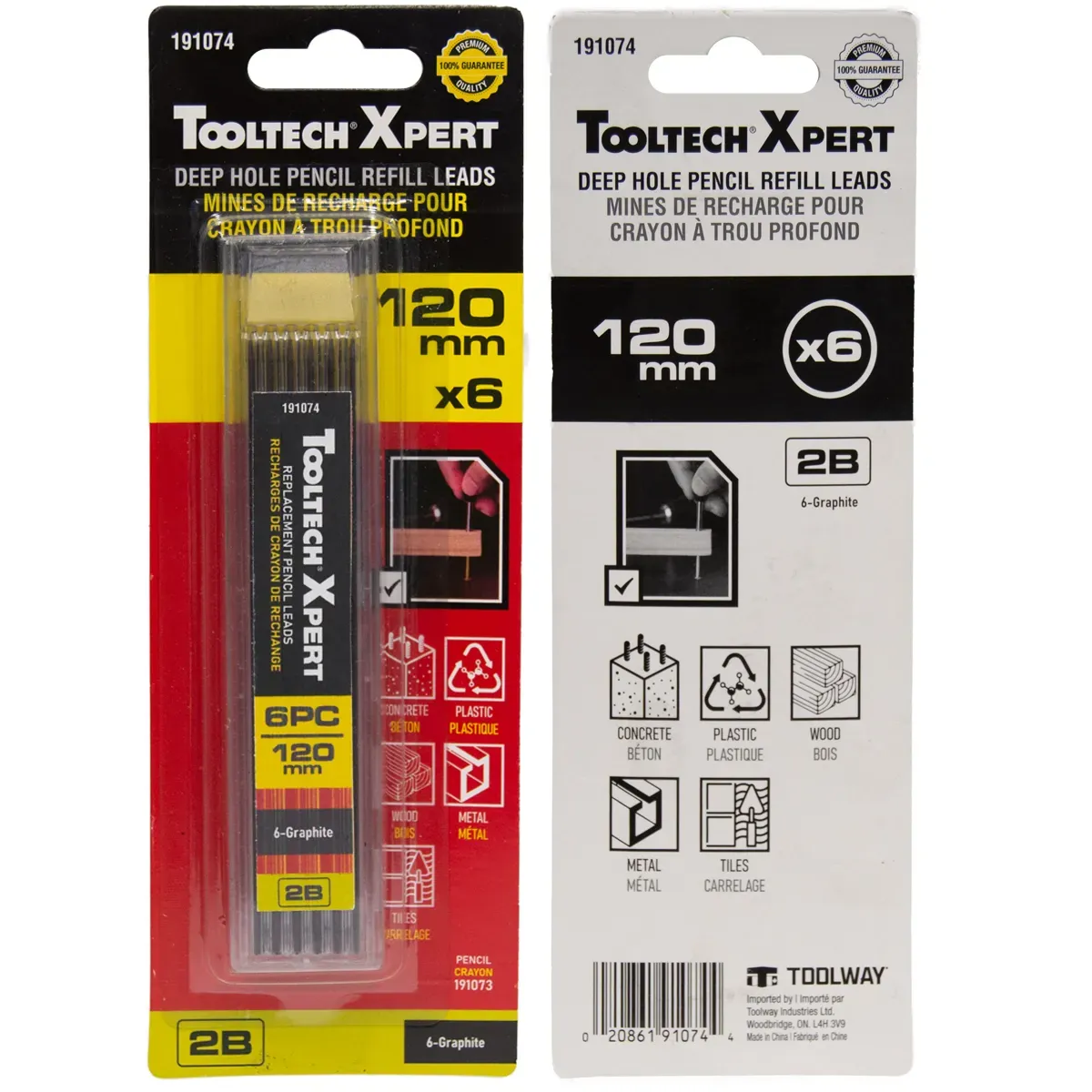 Toolway 191074 6PK Mechanical Deep Hole Pencil Leads 120mm 2B