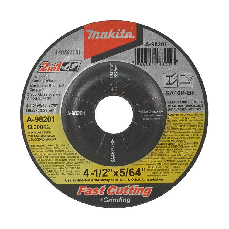 Makita 4-1/2" x 5/64" Depressed Center Grinding &amp; Cutting Wheels