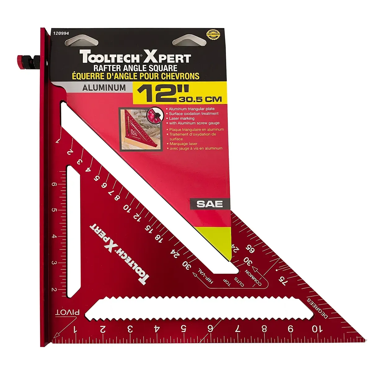 Toolway 120994 Rafter Angle Square 12in (30.5cm) SAE With Screw Gauge Aluminum