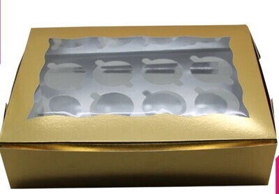 13&quot;x10&quot;x4&quot; Gold 12 Cavity Cupcake Box