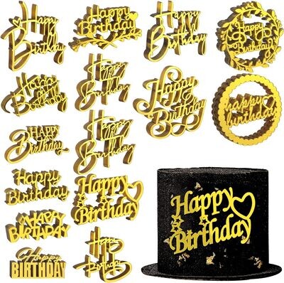 3.5 Gold &quot;Happy Birthday&quot; Layon Topper