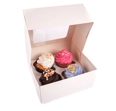 6&quot;x6&quot;x3” White 4 Cavity Cupcake Box