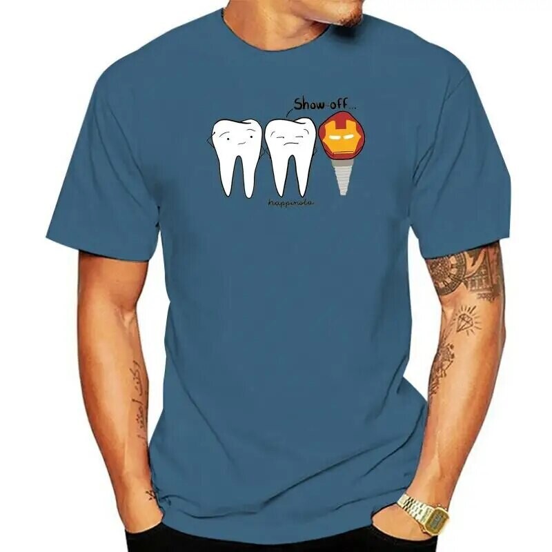 Men Show-off Tooth T-Shirts Dental Implant Dentist Dentistry Tees Round Neck Short Sleeve Tops 100% Cotton T Shirt Plus Size