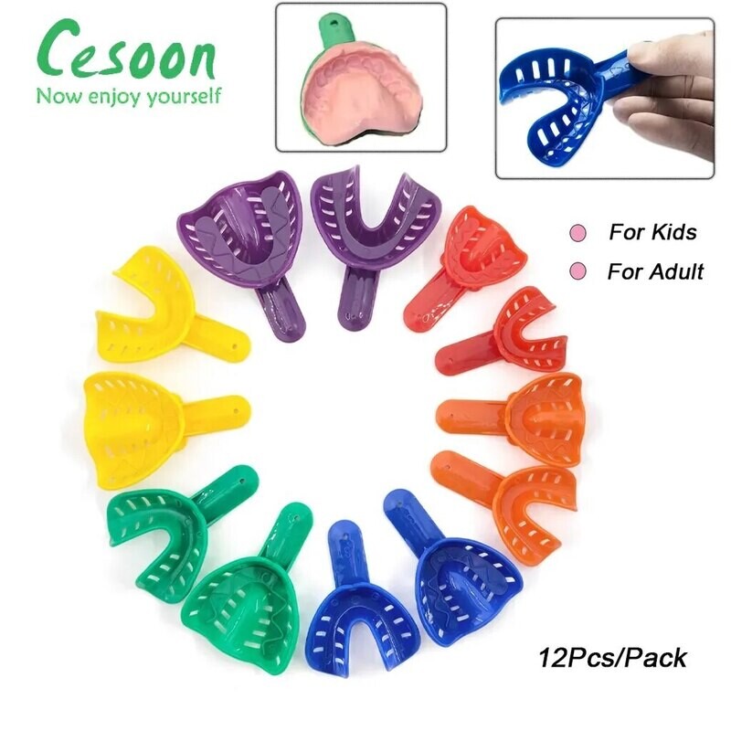 12Pcs Disposable Plastic Dental Impression Trays Colorful Teeth Holder Dentist Materials For Adult And Children Oral Care Tools