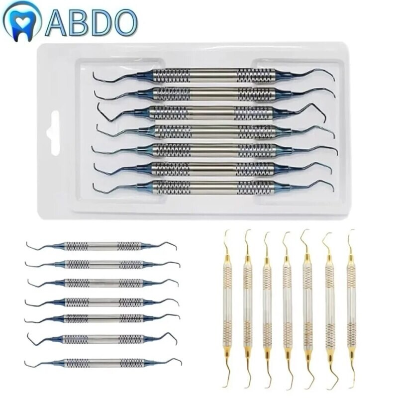7Pcs Dental Tooth Cleaning Scaler Manual Use Professional Gracey Curette Periodontal Bone Curettes Perio Dental Instrument Tool