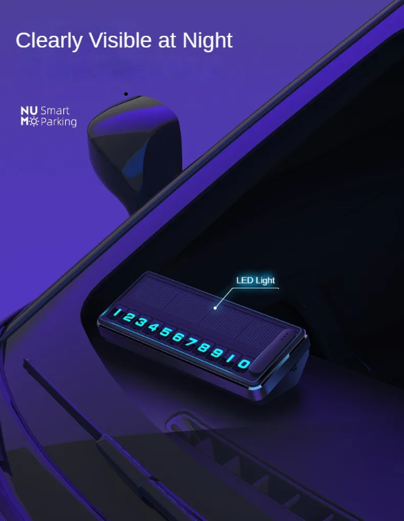 Solar Car Phone Number Plate Led Lighting Temporary Parking Card Hidden Plates Car Park Stop Multiple Number Parking Gadgets