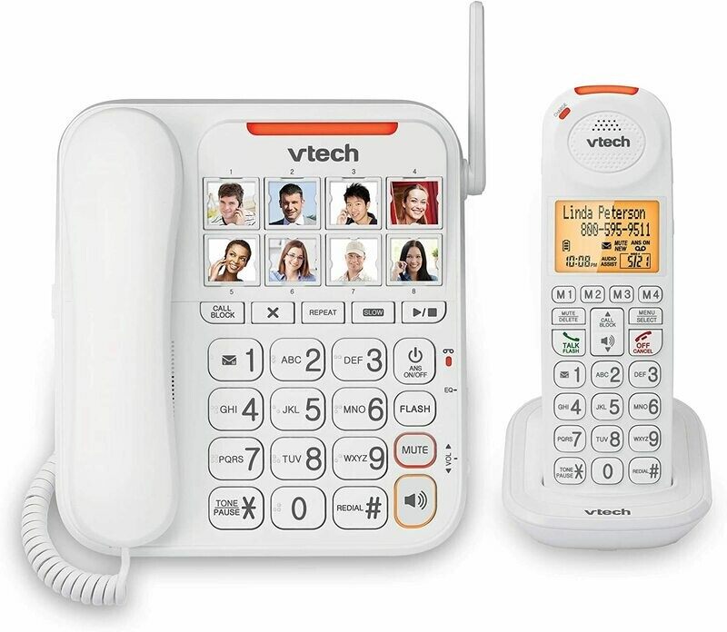 Téléphone fixe à 1 combiné Dect 6.0, sans-fil gros boutons SN5147 blanc de Vtech