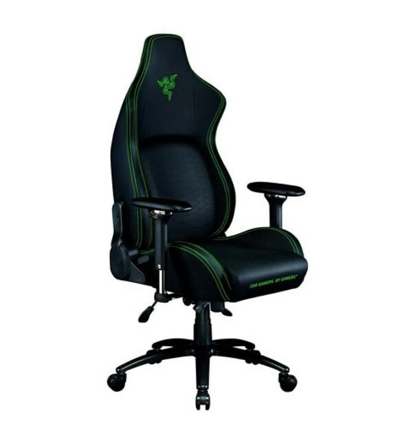 Chaise de jeu Iskur Système lombaire ergonomique avec coussin de tête en mousse à mémoire de forme Coussins en mousse haute densité Accoudoirs 4D jusqu'à 299 lb Noir et vert de Razer