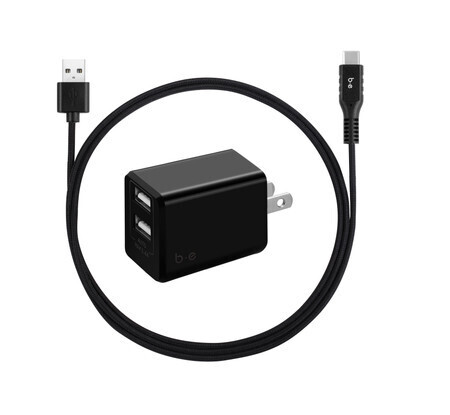 Chargeur Mural Dual USB 3.4A avec USB-C Câble Noir