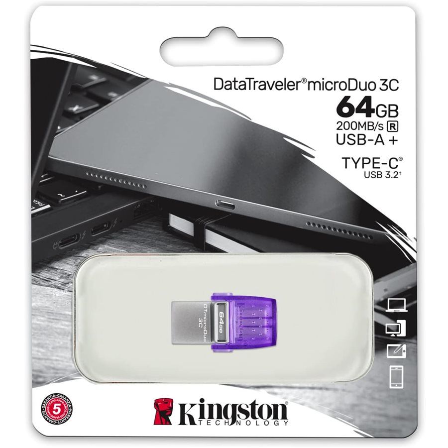 KINGSTON 64GB DataTraveler microDuo 3C 200MB/s dual USB-A + USB-C