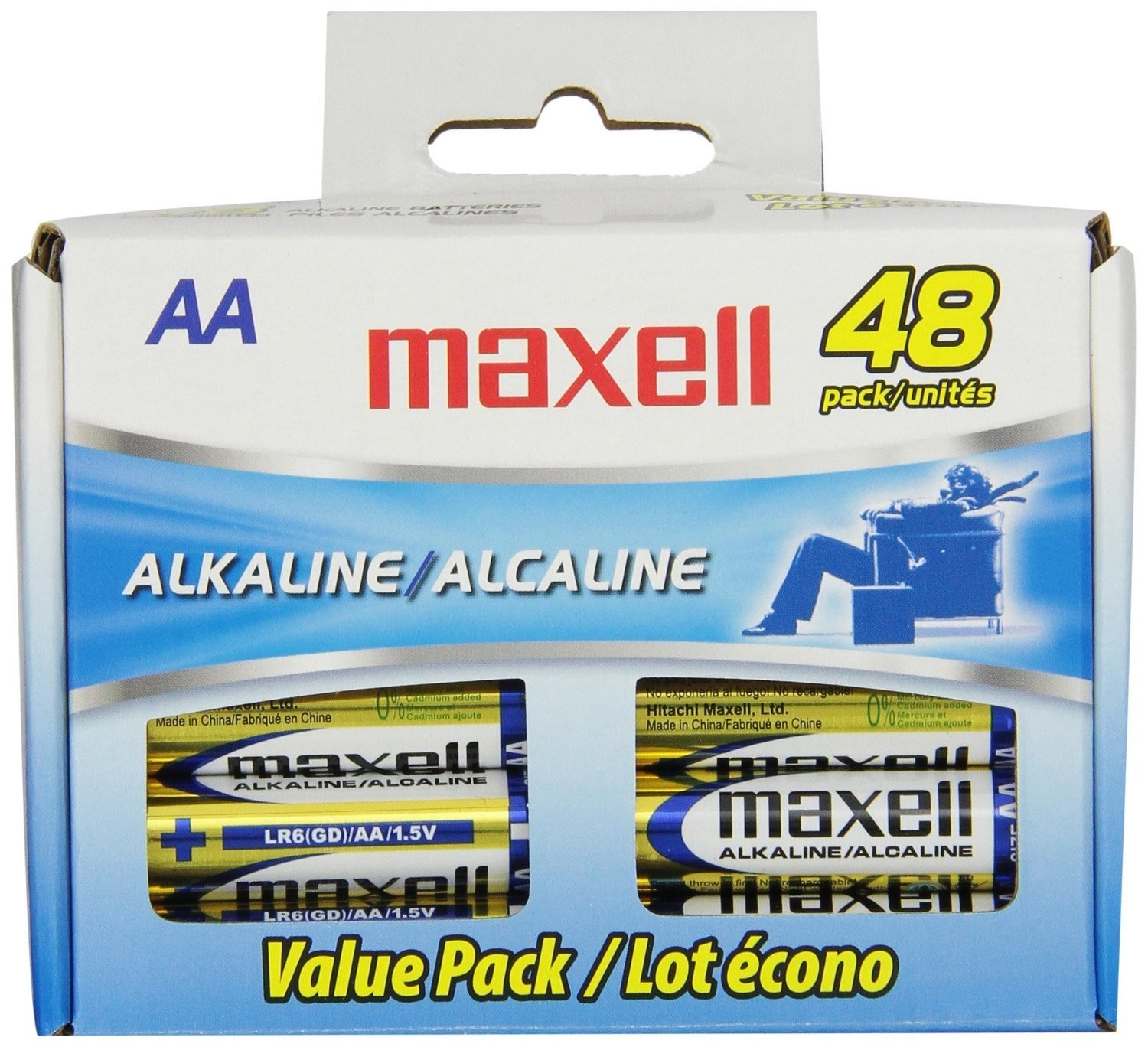 Batteries alcaline format AA de Maxell paquet de 48