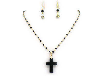 Stone Cross Necklace Set